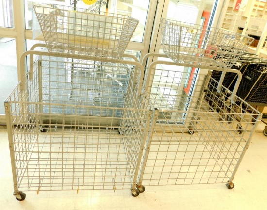 Wire Mobile Display Dump Bins with Elevated Baskets, 2 Units