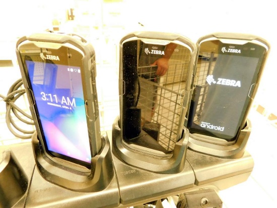 3 Zebra Android Barcode Scanners with Charging Base