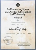 German 2nd Class Iron Cross Award Document