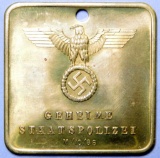 German WWII Geheime Staatspolizei Police Criminal ID Disc