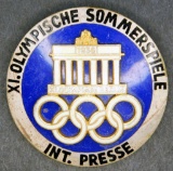 German 1936 Berlin Summer Olympics International Press Badge