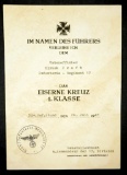 German World War II 1st Class Iron Cross Document