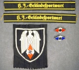 German WWII Hitler Youth HJ Standarte Regimental Flag Bearers Patch, Cuff Titles, and HJ Diamonds