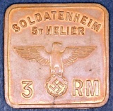 Soldatenheim St Helier 3 Reichs Mark Token Coin