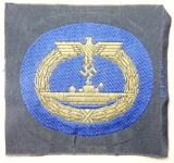German WWII Naval Kriegsmarine U-Boat Submarine Badge in Bullion Wire