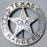 Cowboy Era Old West Texas Rangers Company A Mexican Peso Law Badge