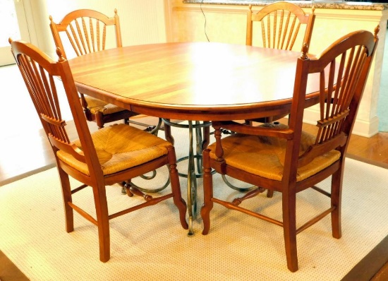 Ethan Allen Dining Table with Two Armchairs and Two Side Chairs