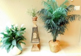 Three Faux Plants and Decorative Piece