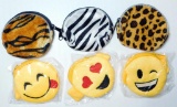 Arcade and Amusement Prizes, Emoji and Wild Animal Print Zipper Round Coin Purses