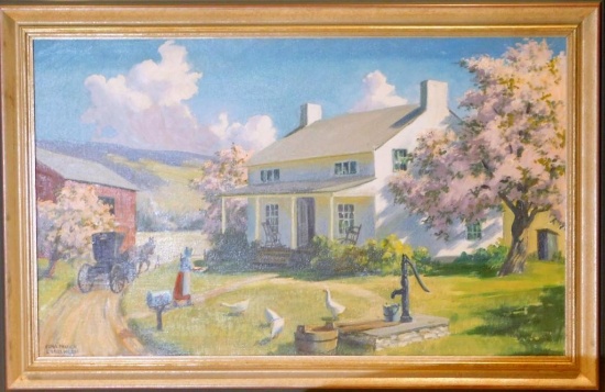 Edna Palmer Engelhardt "Rural Delivery" Pocono Country Home Farm Scene, O/C