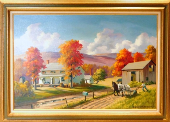 Edna Palmer Engelhardt Listed Artist, "Fall Plowing" O/C