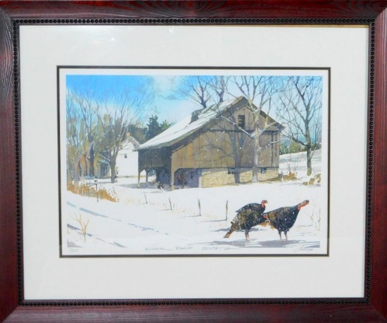 John James Pennsylvania Farm with Wild Turkeys, "Rinker Farm, Sciota, PA" Numbered Lithograph