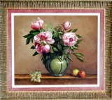 Peonies Floral Still Life Oil on Canvas, Framed, Signed