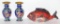 Pair of Blue Dragon Vases and Red Ceramic Fish