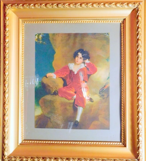 Young Boy in Red Velvet, Print in Wooden Frame