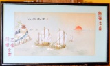 Chinese Nautical Ship Art Painting with Mother of Pearl
