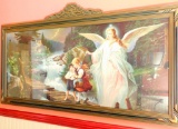 Framed Guardian Angel and Children Artwork