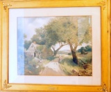 Framed Country Farm Woman with Chickens Artwork