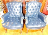 Pair of Navy Blue Leather Chairs by The Hon Co.