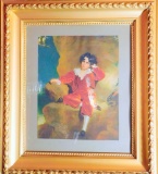 Young Boy in Red Velvet, Print in Wooden Frame