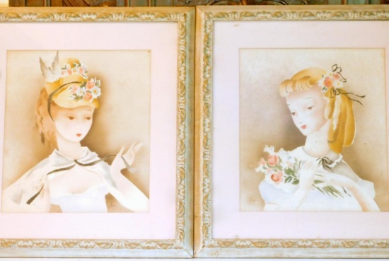 Wonderful Pair of Framed Woman Portraits Signed "Sue"