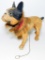 Antique French Growler Nodder Papier Mache Bulldog Pull Toy w/ Coconut Husk Collar