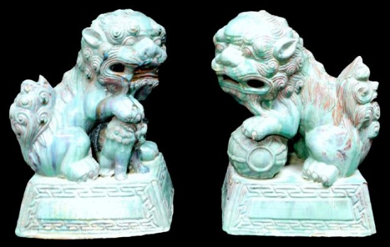 Pair of Terra Cotta Foo Dog Statues