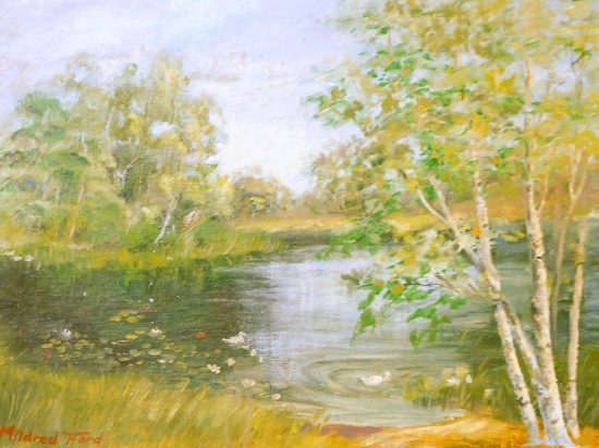 Listed Artist Mildred Ford, O/B Landscape with White Birch Trees