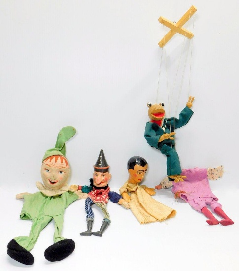 Grouping of Five Dolls and Marionette Puppet