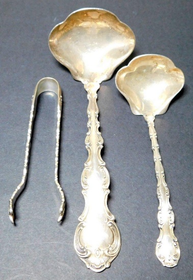 Gorham Sterling Silver Service Pieces: Sugar Cube Tongs and Small Ladles