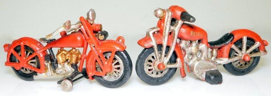 Two Vintage Cast Iron Motorcycle Toys