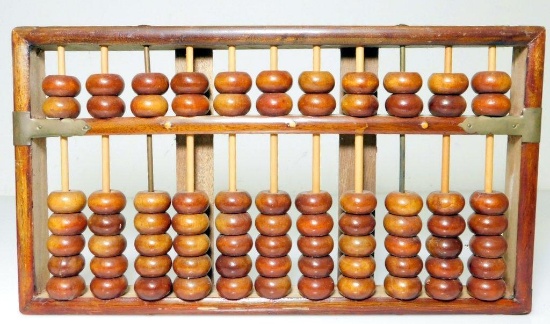 Wood Abacus with Brass Corner Accents