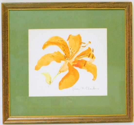 Tiger Lily Watercolor Framed, Signed Susan B. Chambers