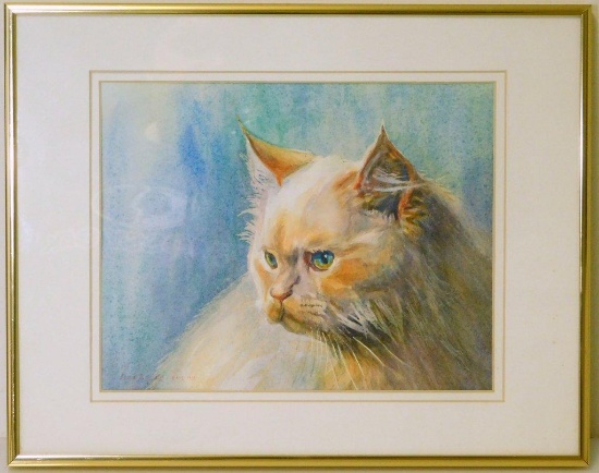 Watercolor of Cat, Framed, Signed Anne Atlee Jenkins