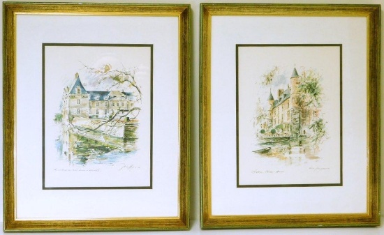 Two French Cityscape Scene Prints, Framed