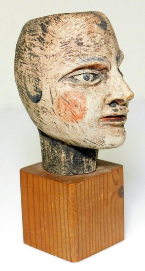 Superb Antique Folk Art Carved and Painted Head