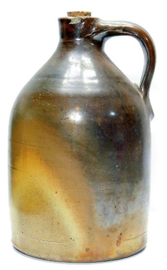 Antique Stoneware Brown Handled Jug with Cork Stopper