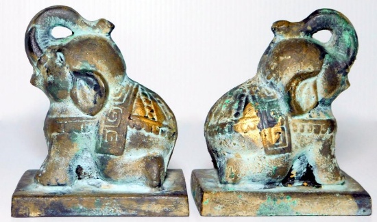 Pair of Japanese Cast Metal Elephant Bookends