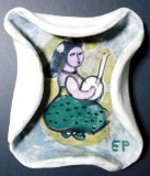 Esther Phillips Modernist Ceramic Artwork Girl Playing a Banjo/Lute