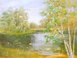 Listed Artist Mildred Ford, O/B Landscape with White Birch Trees