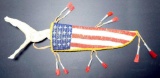 Native American Hand Made Hunting Knife w/ Elk Antler Handle and Beaded American Flag Sheath