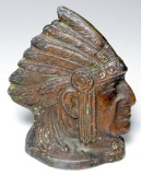 Native American Chief Cast Metal Coin Bank