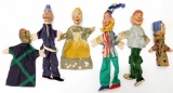 Grouping of Six Hand Puppets with Hand-Carved Wooden Faces