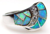 Diamond and Turquoise Sterling Silver Ladies Ring