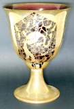 Large Black Amethyst Glass and Silver Ornate Goblet