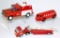 Three (3) Red Trucks incl. ERTL Doodle Bug Bank and Tonka Fire Trucks