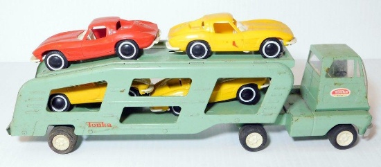 Tonka Car Carrier with Four (4) Original Split-window Corvette Cars