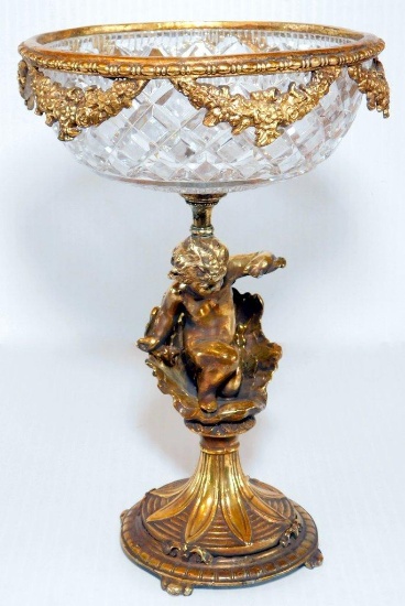 Large Glass and Metal Cherub Compote