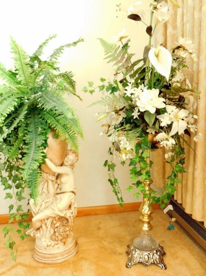 Tall Faux Floral Accents, Greens with Figure and Greens with White