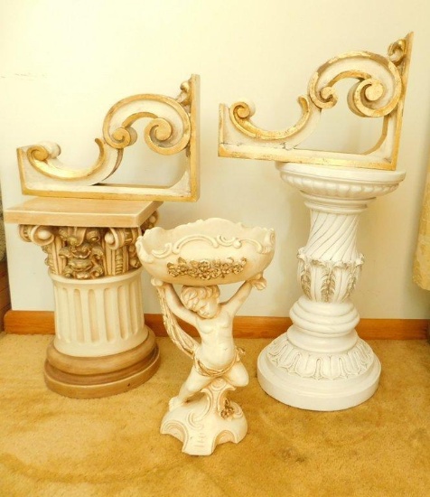 Grouping of Decorative Pillars, Stands and Ornate Brackets